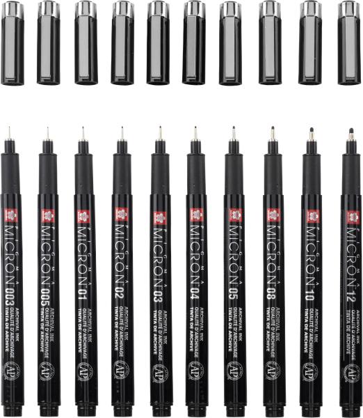 SAKURA Pigma Micron Set 0.03-1.2mm POXSDKB10 mit Stifteetui 10 Stück