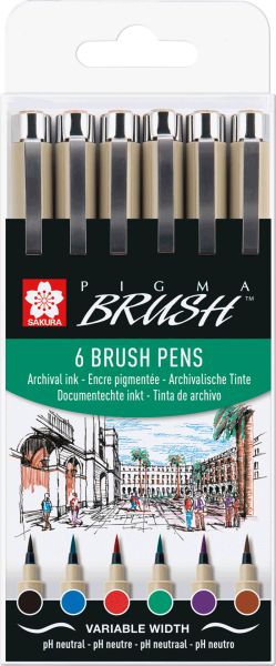 SAKURA Pigma Brush Pen Set POXSDKBR6 6 Farben