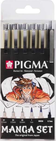 SAKURA Manga Pigma Set POXSDKMAN6 3xMic/1xGraph/1xBru/1xPenc