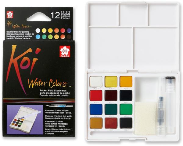 SAKURA Aquarellfarbe Koi Pocket Field XNCW12H Sketchbox 12 Farben