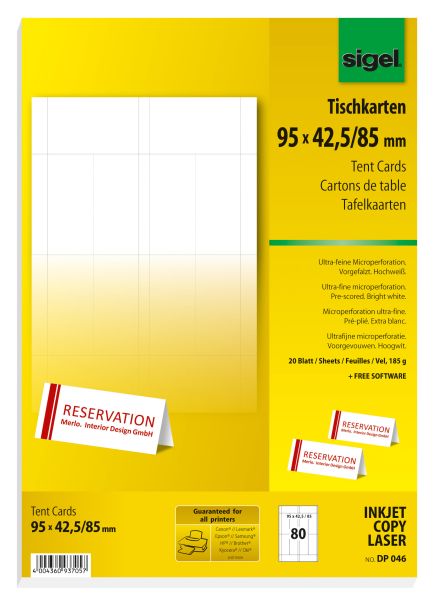 SIGEL Tischkarten 94x42mm DP046 weiss, 185g 80 Stück