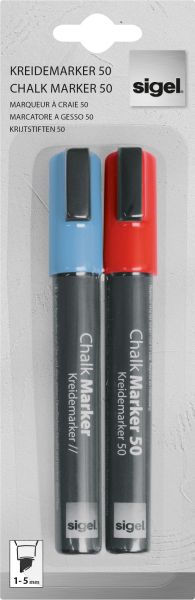 SIGEL Kreidemarker 50 1-5mm GL183 blau / rot, abwischbar 2 Stück