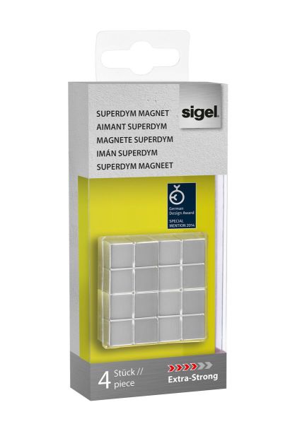 SIGEL Superdym-Magnete 20x10x20mm GL705 extra stark silber, 4 Stück