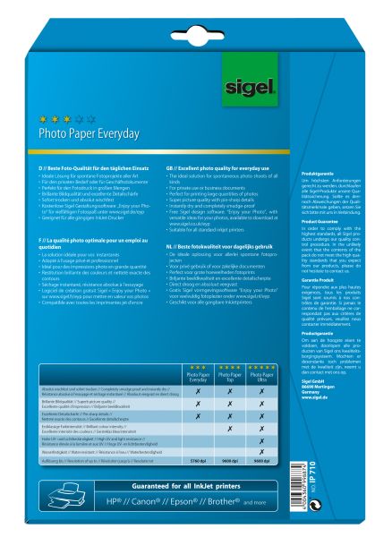 SIGEL InkJet Photo Paper Everyday A4 IP710 200g glossy 20 Blatt