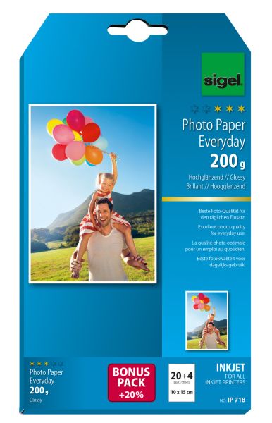 SIGEL InkJet Fotopapier 10x15cm IP718 200g,glossy, weiss 24 Blatt