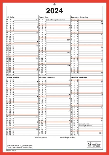 SIMPLEX Wandkalender 2023 2024 4032040.24 A4,rot/weiss