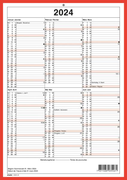 SIMPLEX Wandkalender 2023 2024 4032040.24 A4,rot/weiss