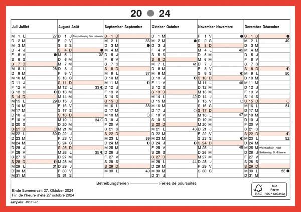 SIMPLEX Wandkalender 2024 4032140.24 A5,rot/weiss