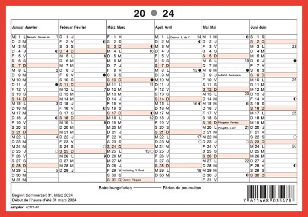 SIMPLEX Wandkalender 2024 4032140.24 A5,rot/weiss