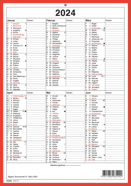 SIMPLEX Wandkalender 2024 4032340.24 A4,rot/weiss,d