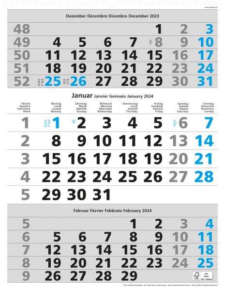 SIMPLEX 3-Monats-Wandkalender 2024 970006.24 310x400mm,blau