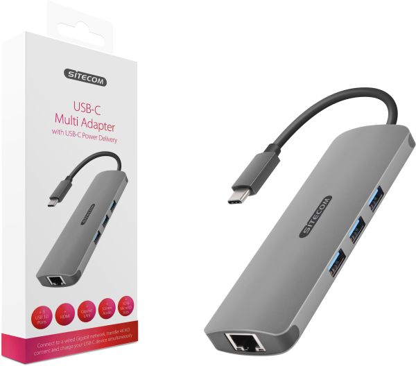 SITECOM USB-C Multi-Port Hub HDMI,LAN CN-382 3x USB-A, 4K, SD, mSD USB-C PD