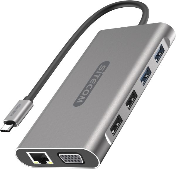 SITECOM USB-C Multi-Port Hub HDMI,VGA CN-390 6x USB-A, LAN, SD,mSD USB-C PD