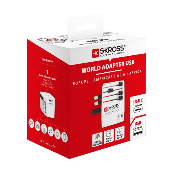 SKROSS World Travel Adapter 1.302967 MUV USB AC (CH Version)