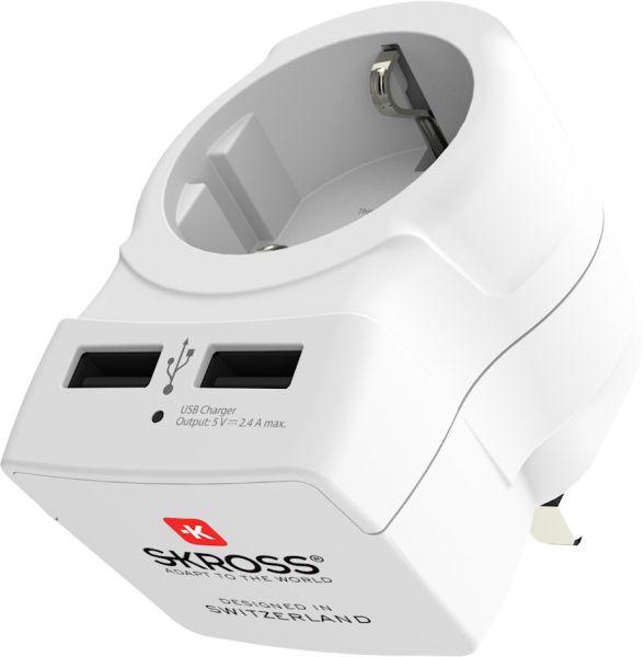 Skross country travel adapter 1.500280 europe to uk with usb - Skross-1500280-7640166323082