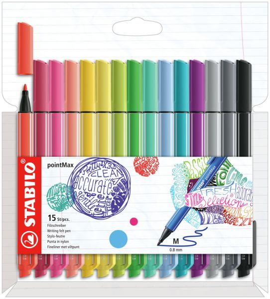 STABILO Fineliner PointMax 0.8mm 488/15-02 15 Farben assortiert