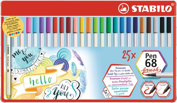 STABILO Fasermaler Pen 68 Brush 568/25-321 ass. 25 Stück Metalletui