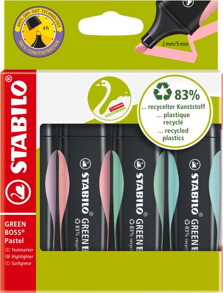 STABILO Textmarker GREEN BOSS 2-5mm 6070/4-2 pastell 4 Stück