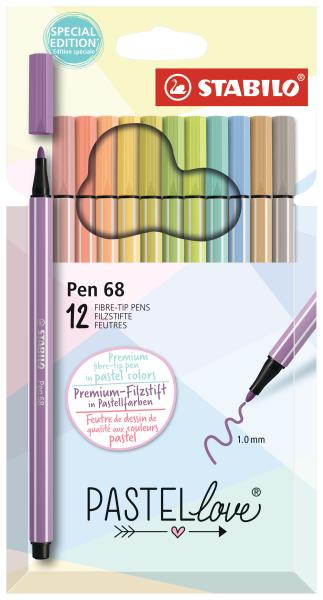 STABILO Fasermaler Pen 68 1mm 68/12-7-7 Pastellove 12 Stück