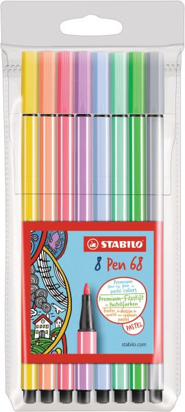 STABILO Fasermaler Pen 68 68/801 Etui, 8 Pastell