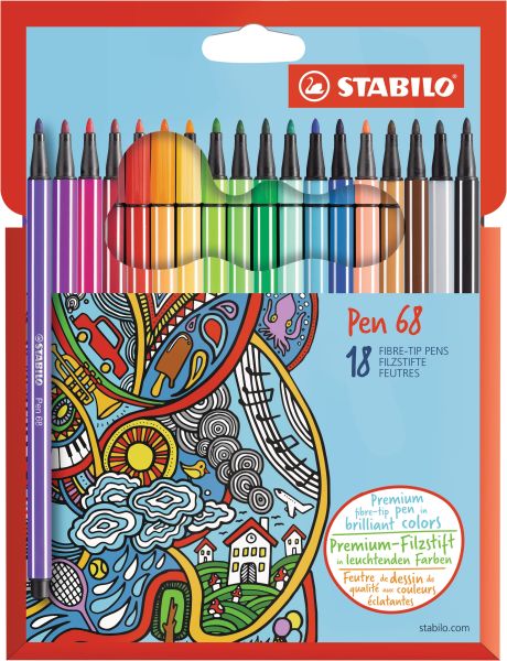 STABILO Fasermaler 68 68187 Etui, Karton 18 Stück