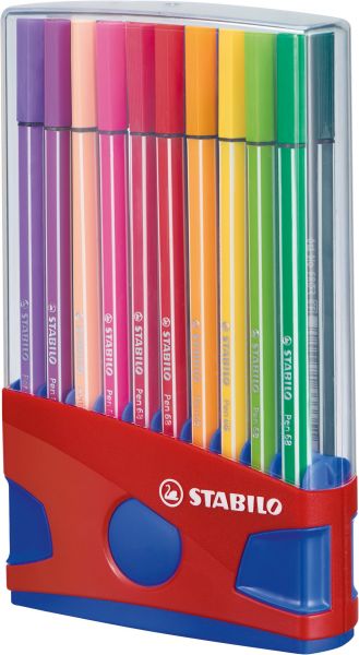 STABILO Fasermaler Pen 68 6820-04 20er Color Box rot/blau