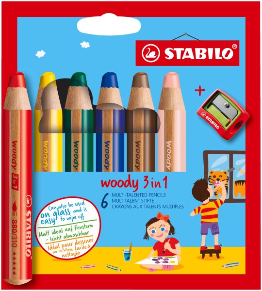 STABILO Farbstifte Woody 3 in 1 8806-2 6 Farben Etui