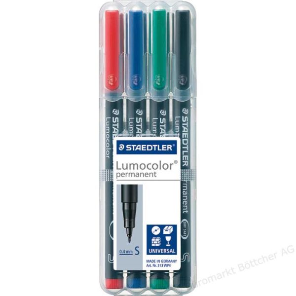 STAEDTLER Lumocolor permanent S 313-WP4 4 Farben ass.