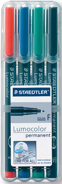 STAEDTLER Lumocolor permanent F 318WP4 4 Farben ass.