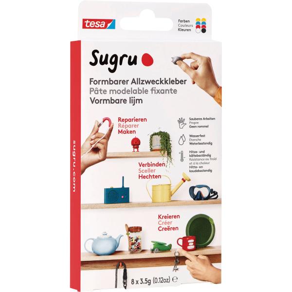 TESA Klebeknete Sugru 8 41284-00001 rot,blau,gelb,schw,ws 3x3.5g