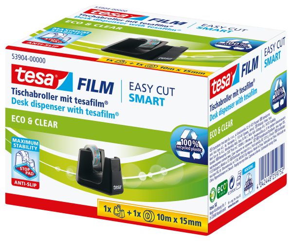 TESA Tischabroller EasyCut ecoLogo 539040000 Smart, schwarz,1 Rl.eco&clear