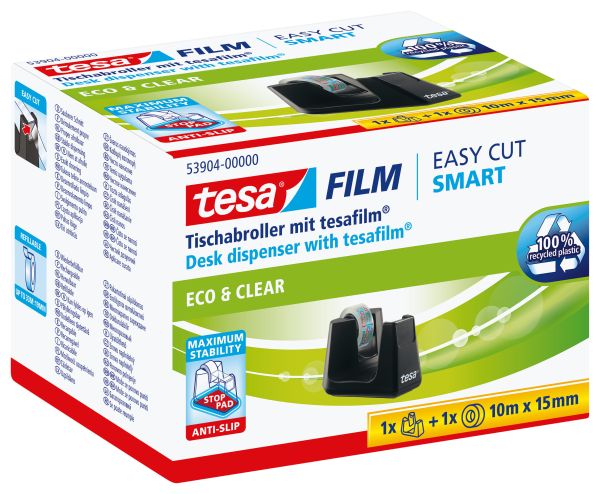 TESA Tischabroller EasyCut ecoLogo 539040000 Smart, schwarz,1 Rl.eco&clear