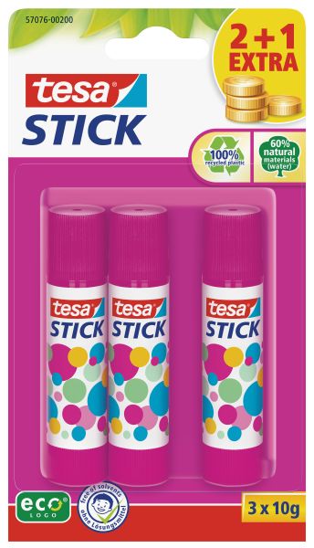 TESA Stick ecoLogo 3x10g 570760020 pink, Blister 3 Stück