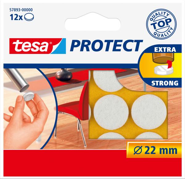 TESA Filzgleiter Protect 22mm 578930000 weiss, rund 12 Stück