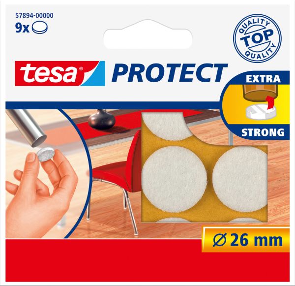 TESA Filzgleiter Protect 26mm 578940000 weiss, rund 9 Stück