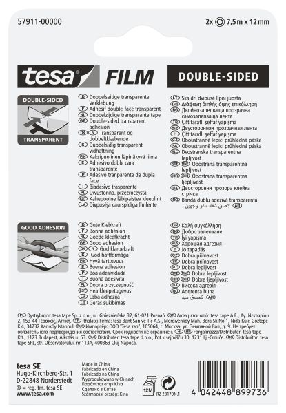 TESA Klebeband tesafilm 12mmx7.5m 579110000 transp.,doppels.,Blister 2Stk.