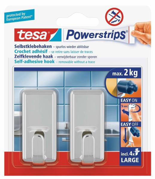 TESA Powerstrips Haken Classic 580510001 2 Haken/4 Strips Large