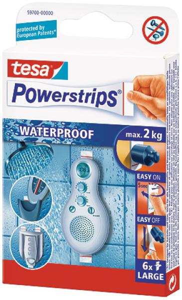 TESA Powerstrips Waterproof 597000000 weiss, Large, 6 Stück