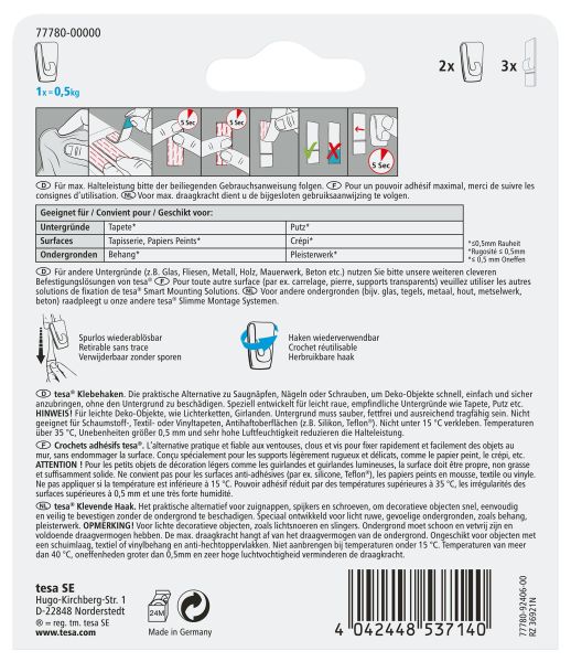 TESA Klebehaken 2x0,5kg 77780-00000 Tapete & Putz