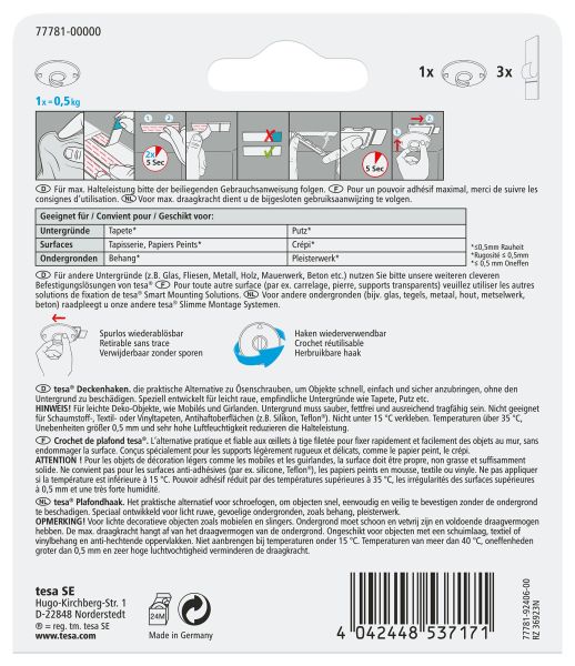 TESA Deckenhaken bis 0,5kg 77781-00000 Tapete & Putz