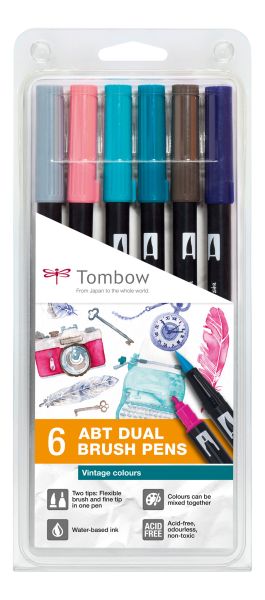 TOMBOW ABT Dual Brush Pen ABT-6P-5 Vintage Colours 6 Stück