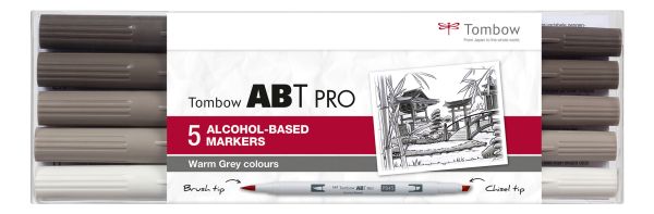 TOMBOW Dual Brush Pen ABT PRO ABTP-5P-3 Warm Grey Colours Set, 5 Stück