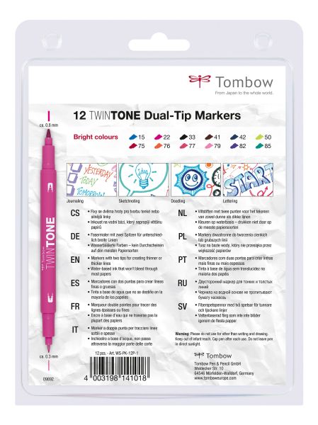 TOMBOW Fasermaler TwinTone Marker WS-PK-12P-1 Helle F. 12-tlg.