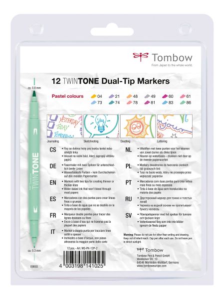 TOMBOW Fasermaler TwinTone Marker WS-PK-12P-2 Pastell F.