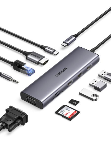 Ugreen usb-c to 3xusb-a hub 10in 1 15601 hdmi,vga,rj45,3.5mm,sd,tf,pd - Ugreen-15601-6941876216017-02.jpg