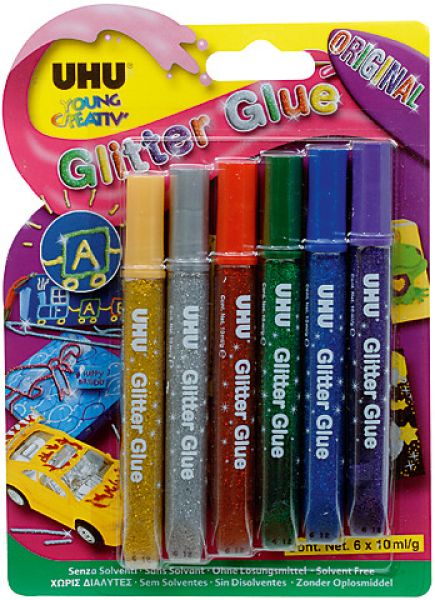 UHU Glitter Glue Original 39040 original colours 6 Stück