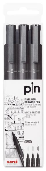 UNI-BALL Fineliner Pin 0.1-0.5mm PIN200(S) BLACK 3P schwarz