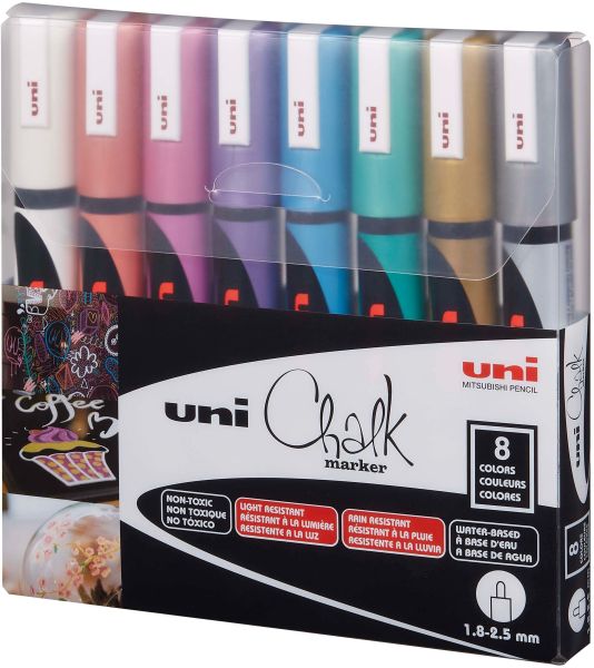 UNI-BALL Chalk Marker 1.8-2.5mm PWE-5M METALLIC 8C 8 Stück ass.