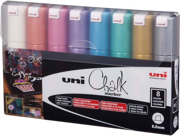 UNI-BALL Chalk Marker 8mm PWE-8K METALLIC 8C 8 Stück ass.