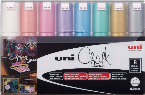 UNI-BALL Chalk Marker 8mm PWE-8K METALLIC 8C 8 Stück ass.